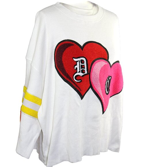 Dos Corazonez White Made From The Heart Waffle Knit Jersey Pullover, Size Large - Picture 3 of 7